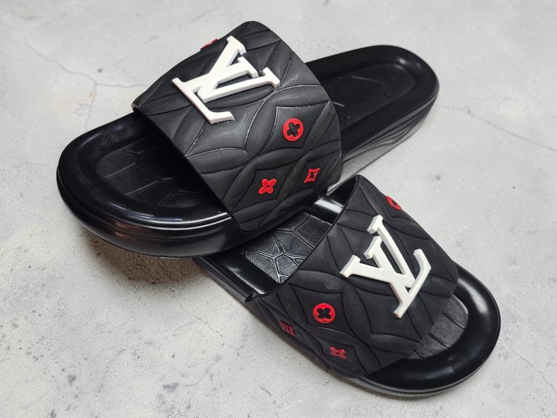 3002 شبشب ربر بروتان رجالي خريطة  - lv2- ابيض*احمر